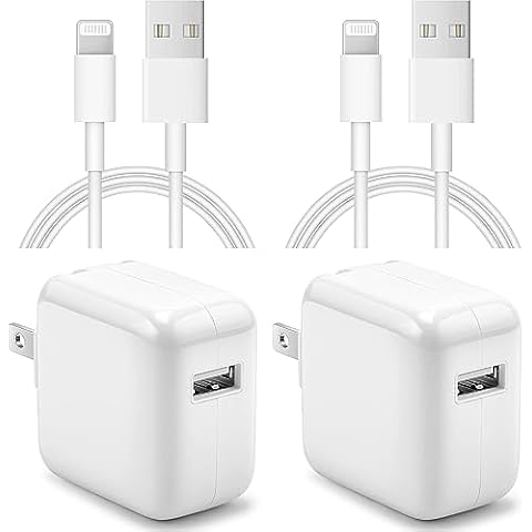 iPad Charger iPhone Charger [2-Pack] 12W USB Wall Charger Foldable Travel Plug Block with 6FT USB Flat Ribbon Cable Compatible with iPad iPhone, iPad, Airpod Cover
