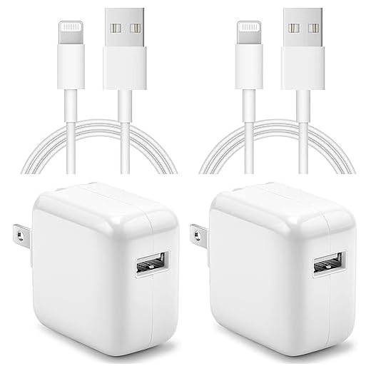 iPad Charger iPhone Charger【Apple MFi Certified】 [2-Pack] 12W USB Wall Charger Foldable Travel Plug Block with 6FT USB Flat Ribbon Cable Compatible with iPad iPhone, iPad, Airpod