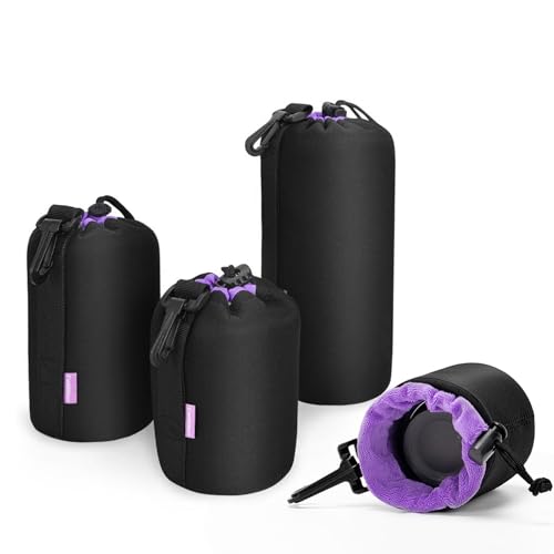 Cwatcun 4 Pack Lens Pouch Set, Camera Lens Case Bag with Thick Protective Neoprene, for Canon Nikon Sony Pentax Olympus Panasonic Fuji Sigma DSLR SLR Camera Lens (Size Small, Medium, Large, X Large)