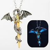 drachen figuren Halskette Drache: Kette 50 cm, Anhänger 3,8 x 4,7 cm, leuchtet in der Nacht. Material: versilbert