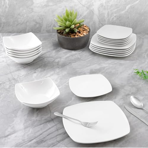 Image of Zulay Kitchen Luna 18-Piece Porcelain Dinnerware Set - Chip and Scratch Resistant Plates and Bowls - Premium Quality Dishes Set for 6, White