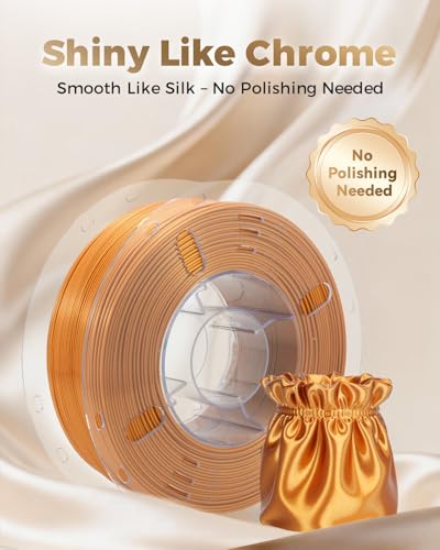 Image of VOXELAB Silk+ PLA Filament 1.75mm, Shiny Chrome-Like Finish with Enhanced Layer Adhesion, 1kg (2.2lbs) for Most FDM 3D Printers, Smooth & Flawless Printing(Gold)