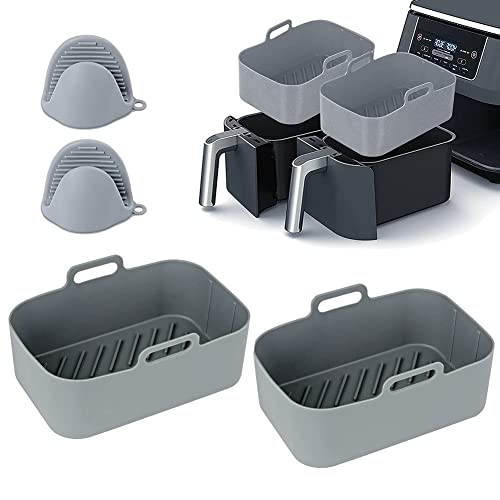2 piezas de repuesto de silicona para freidora de aire dual Ninjas, forro de silicona reutilizable para freidora de aire de doble cesta accesorios compatibles con Ninja DZ201 horno microondas (gris) Cover