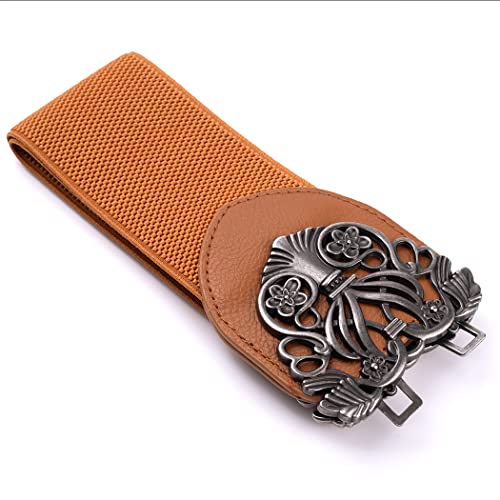 Retro Wide Cinch Belt Womens Corset Cinch Waist Band Vintage Bandage Elasticity Girdle Wrap Gothic Elastic Waist Belt with Hook Buckle for Costume – Brown Silver3