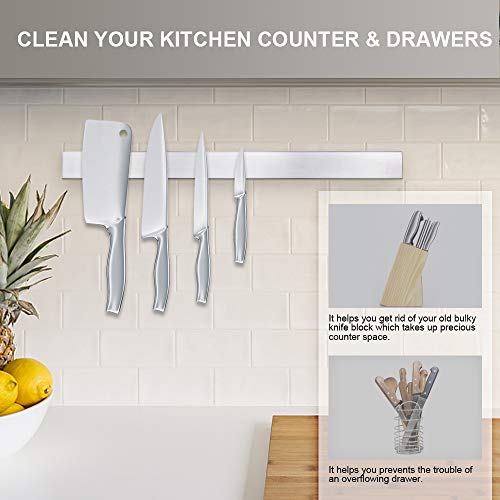 16 Inch Magnetic Knife Strip, Premium Stainless Steel Wall Mounted Kitchen Knives Bar,Space-Saving Powerful No Drilling Magnetic Knife Rack For Home Kitchen Utensil Holder & Tool Holder #TOP3