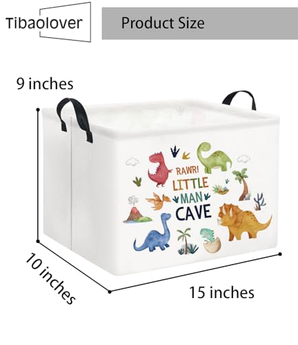Image of Rectangular Kids Storage Basket Baby Storage Basket with Handles for Home Kitchen Boys and Girls Cute Toy Storage Bin Organizer Shelf Book Room Decor(Dinosaur)