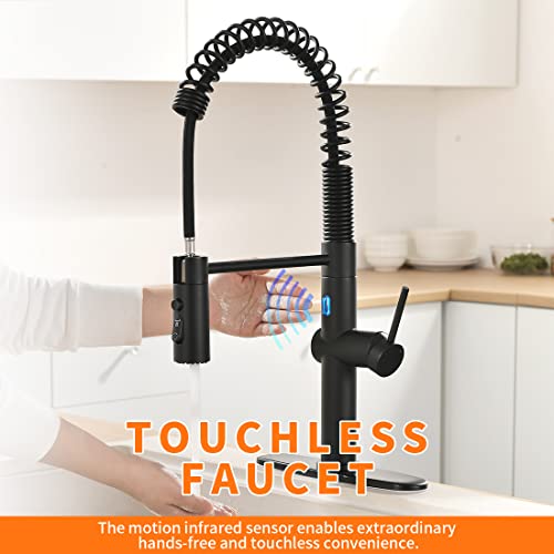 Owofan Touchless Kitchen Faucet With Pull Down Sprayer Led Light Single Handle Kitchen Sink Faucet Motion Sensor Smart Hands-Free, Stainless Steel Black 1075R #TOP2
