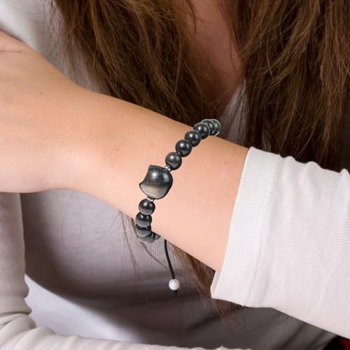 Beaded Bracelets for Women, Black Obsidian Money Attraction Bracelet, 8mm Healing Relax Anxiety Luck Crystal Bead Bracelets, Adjustable Jewelry Feng Shui Stretch Bracelet Cat Lover Gifts for Women Men3