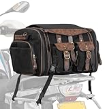 KEMIMOTO Motorcycle Luggage, 60L Expandable Motorcycle Tail Bag Waxed Canvas & Leather Trunk with Waterproof Zippers, Non-Slip Straps fits Most Rear Racks