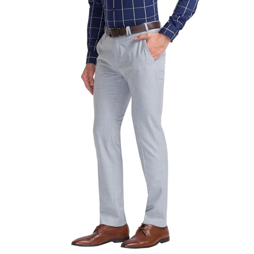 Image of Park Avenue Men's Poly Viscose Blend Plain Pattern Super Slim Fit Flat Front Formal Trouser