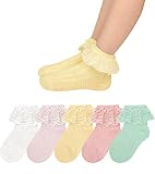 KEREDA Socken mit Rüschen Mädchen Baby Socken Spitze Lace Baumwolle Prinzessin 16-34 5 Paare, Mehrfarbig 3 27-30
