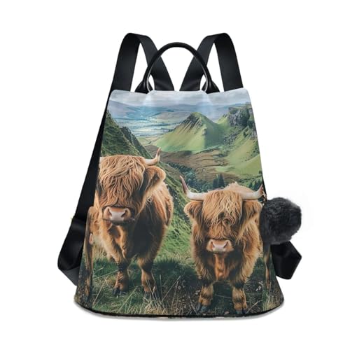 Sac à dos pour femme Highland Cows contre le vol avec sa poche arrière zippée