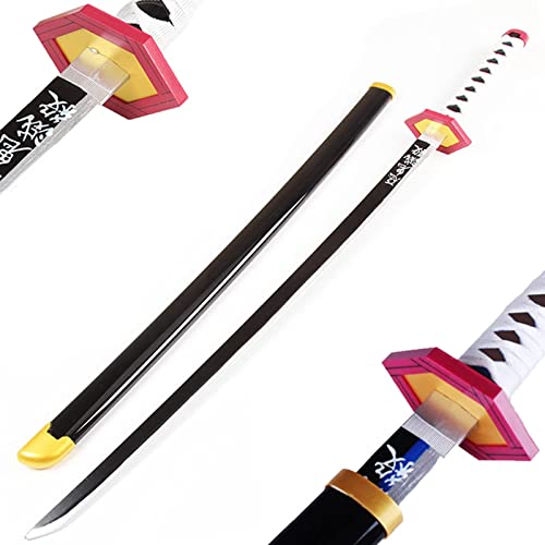 YYDP Samurai Schwert Holz Katana Demon Slayer Cosplay Katana Schwert Anime Samurai Schwert Mit Scheide, Tomioka Giyu, Bambusklinge Katana Für Anime Lovers Collection Halloween Cosplay, 1-Pcs, Schwarz Cover