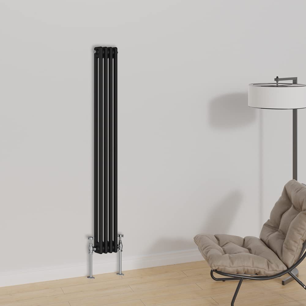 Warmehaus Black Vertical Traditional Column Designer Radiator 1500X200mm Double Panel Cast Iron Central Heating Radiators