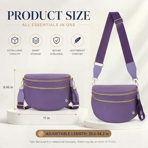 Image of Womens Crossbody Bag, Spacious Nylon Bum Bag Trendy Shoulder Purse with Adjustable Strap Zipped Travel Essentials