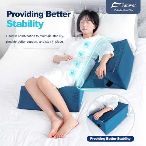 Image of Fanwer Positioning Wedge Pillow for Side Sleeping (3 in 1),19.69 inch,Lake Blue | 40 Degree Triangle Bed Wedges & Body Positioners for Back Pain,Preventing Bedsores,After Surgery,Knees Elevated,Pregnancy