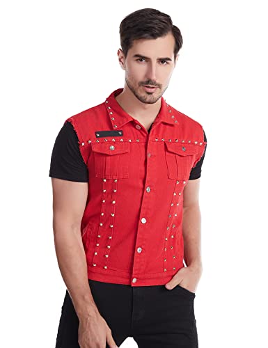 Men's Punk Rock Sleeveless Denim Jean Vest Jacket With Rivets