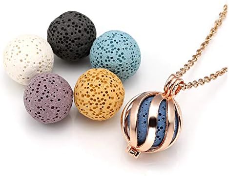 JOVIVI Essential Oil Necklace Aromatherapy Diffuser Locket Pendant Twisted Ball with 6 Lava Rock Stone Beads