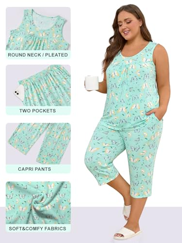 Image of TAOHUADAO Womens Summer 2 Piece Pajama Sets, Sleeveless Tops with Capri Pants, Lounge Ladies Pjs Sets with Pockets
