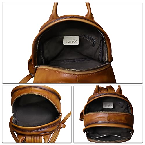 Image of Genuine Leather Backpack Purse for Women Retro Handmade Small Casual Rucksack Satchel Back Bags Knapsack (Brown)