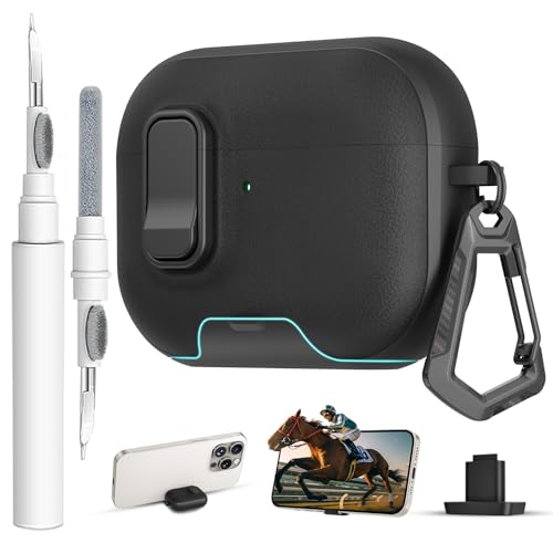 Image of for AirPods Pro 3 Case with Lock,TPU Leather Texture Durability Anti-Lost & Shockproof Protective Cover Accessories with Cleaning Kit in Keychain for Apple iPod Pro 3rd Generation 2025(Black)