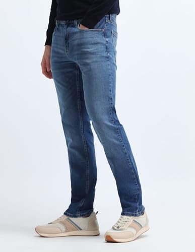 Image of Flying Machine Men's Slim Straight Fit Jeans| Solid | Mid Rise | Stretchable | Jeans for Man