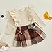 POZMTIORE Toddler Baby Girl Fall Winter Clothes Flying Sleeve Solid Color Tops and A-line Plaid Skirt Set (Beige, 12-18 Months)