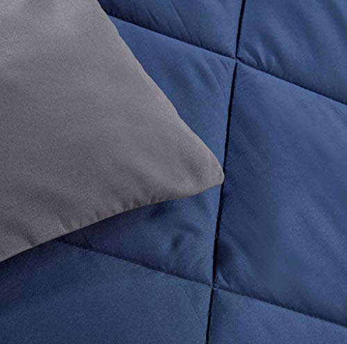 All American Collection Super Soft Reversible Down Alternative Comforter Set, Stitched Geometrical Diamond Pattern (Twin, Navy/Charcoal) #TOP3