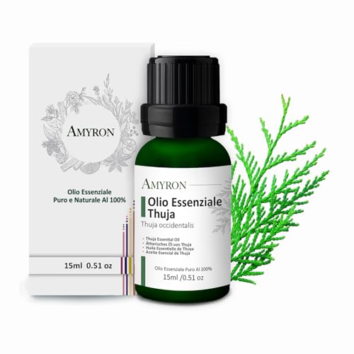 Olio Essenziale Thuja AMYRON 15ml |Thuja occidentalis L. | Arborvitae | 100% Puro e Naturale | Ideale per Aromaterapia | Diffusore Oli Essenziali e Massaggi Aromatici | Uso Alimentare | Senza OGM
