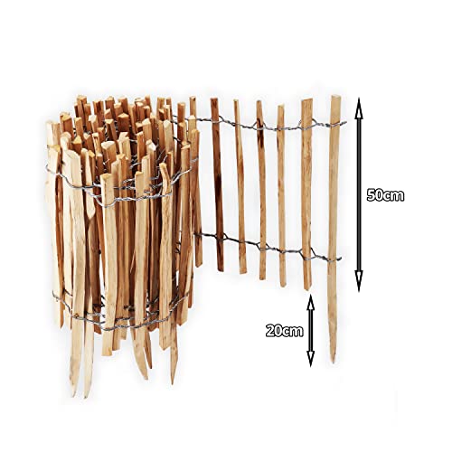 Aquagart Staketenzaun Rollboarder Lattenabstand 4-6cm Gartenzaun Perfekt als Beeteinfassung und Beetumrandung oder Weg Abgrenzung Langlebiger Holzzaun Holz Zaun Rollzaun (5m x 50cm)
