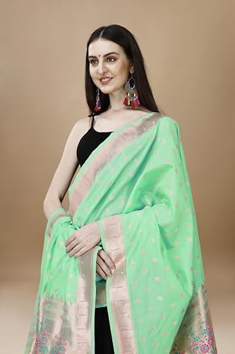 Image of DEVANGI Women's Woven Banarasi Silk Dupatta /Chunni For Women, Floral Print 1 Meter Wide and 2.3 Meter Length Printed Designer Dupatta /Chunni For Girls