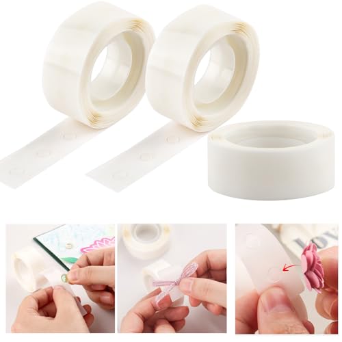 OTCRAFT 900 Pcs 1/8in (3mm) 3 Roll Ultra Thin Adhesive Dots,Clear Removable Mini Glue Dots, Double Sided Stickers Permanent Sticky for Balloons Wedding Decoration or DIY Craft Dots(300 Pcs/Roll)