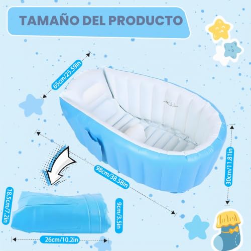 Miniatura 2 de Anluomafuy Bañera Hinchable Bebe, Bañera Inflable Bebe Con Bomba De Aire, Hinchable Anti-Resbaladiza Piscina, Bañera Portátil Para Bebés,Mini Piscina De Aire Plegable Para Bebés, Recién Nacidos Azul