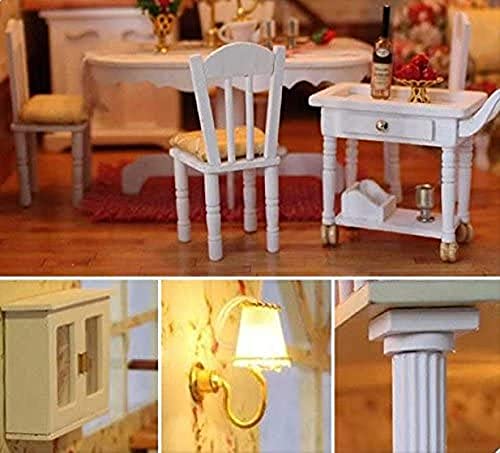 DIY Puppenhaus Aus Holz Handwerk Miniatur-Kit Große Villa Mit Möbeln Und Accessoires, Wohnzimmer Schlafzimmer Küche… – Bild 6