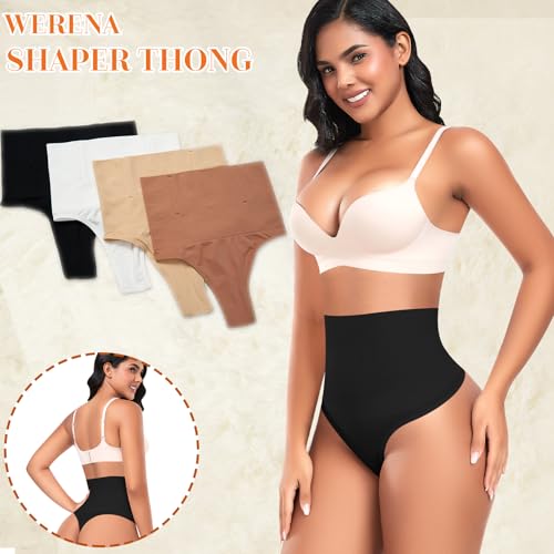 Image of Werena Tummy Control Thong Shapewear for Women High Waisted Body Shaper Panties Shaping Thong Girdle Underwear