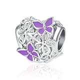 QeenseKc Purple Butterfly Heart Charm Garden Flower Bead for Pandora Bracelet Christmas Gift