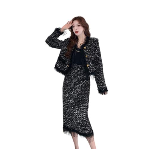 Chaqueta de tweed de dos piezas confección premium con acabados deshilachados 1