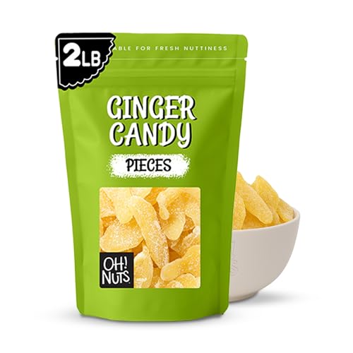 Oh! Nuts Ginger Candy - 2 lb - Dried Fruit Slices - with Crystallized Sugar Candied Coating - Dehydrated Fruit Bites - Packed in New York Zip-Seal Bag for Exceptional Freshness