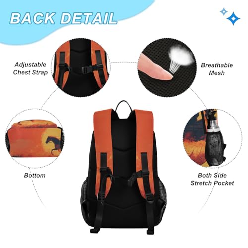 Travel Backpack Lunch Bag Set for Hiking Picnic, Backpacks with Insulated Lunch Box Sunset Cowboy Print3