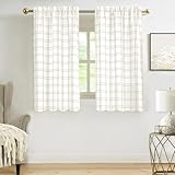 Amzdecor Buffalo Plaid Window Treatment Set,Light Filtering Curtain Woven Lines Pattern Drapes for Living Room and Bedroom, Semi Sheer Rod Pocket Modern Farmhouse Style 2 Panels 40'x63',Linen&White