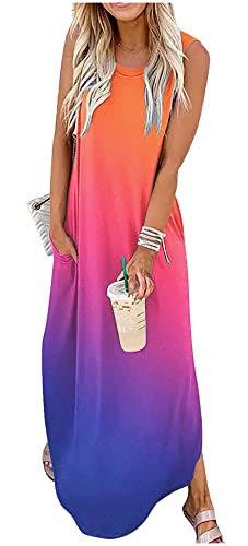 Image of CHUNTIANRAN Women's 2023 Casual Loose Sundress Maxi Dress Sleeveless Summer Beach Long Dresses Tshirt Dress with Pockets