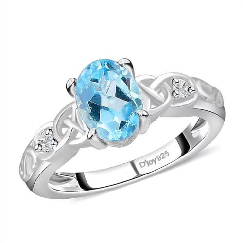 SHOP LC DELIVERING JOY 925 Sterling Silver Sky Blue Topaz White Statement November Birthstone Ring For Women Stylish Jewelry Birthday Christmas Gifts for Women Size 6 Cttw 1.2
