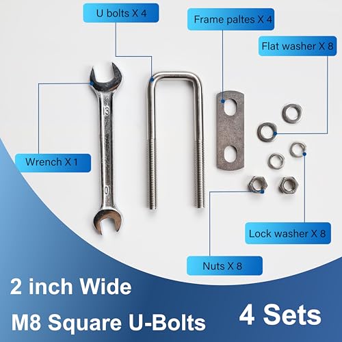 Image of 4 Pcs M8 Square U Bolts 1 Inch Wide, 5 /16 inch x 1 inchW x 3-5 /8 inchL | 304 Stainless U Bolt Heavy Duty with Nuts,Bolt Plate and Washers,Square U Bolts 1 inch Wide,Metric bolts
