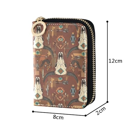 9 Credit Card Slots & 2 Cash Slots Leather Womens Wallet Small Travel Cash Wallet with Coin Pocket Western Boho Bull Ram Skulls3