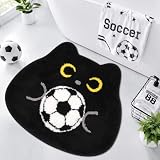 NIGOWAYS Black Cat Holding Soccer Ball Bathroom Rug,Cute Cartoon Football Bath Mat for Cat Lovers & Soccer Fans,Non-Slip Tufted Microfiber Absorbent Bath Rug,31"x27"