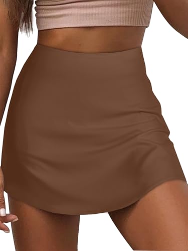 LYANER Women's Casual Satin Silk Side Zipper High Waist Mini Short Skirt with Lining