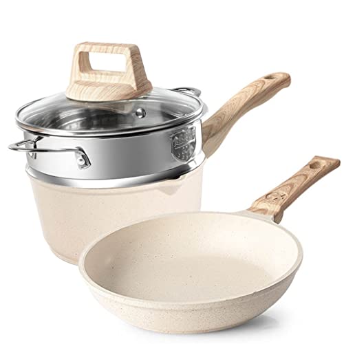 Wok Set Non-Stick Pan Stone Kitchen Rice Pot Boiler Boiler with Glass Lid Frying Pan Frying Pan (E