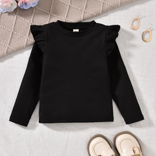 Image of HINTINA Toddler Girl 4 Pieces Outfits Ruffles Long Sleeve Tops Plaid Skirt Jacket And Hat Fall Winter Clothes Set