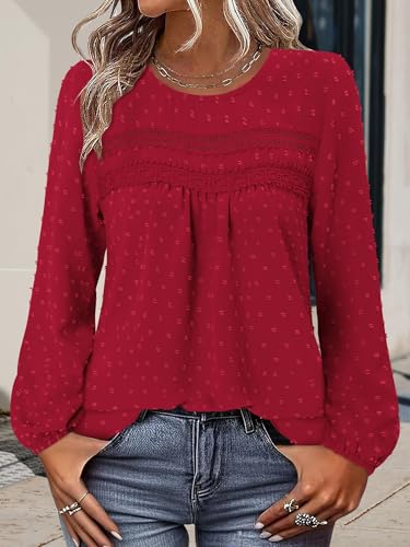 BETTE BOUTIK Womens Boho Fall Long Sleeve Shirts Crewneck Dressy Casual Blouses Trendy Flowy Tops