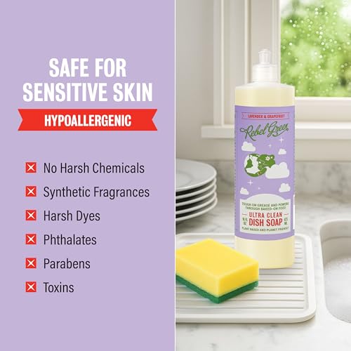 Image of Rebel Green Super Deluxe Dish Soap - Plant-Based Sustainable Dishwashing Soap - Lavender & Grapefruit Scent - 16 fl oz - 2 Pack